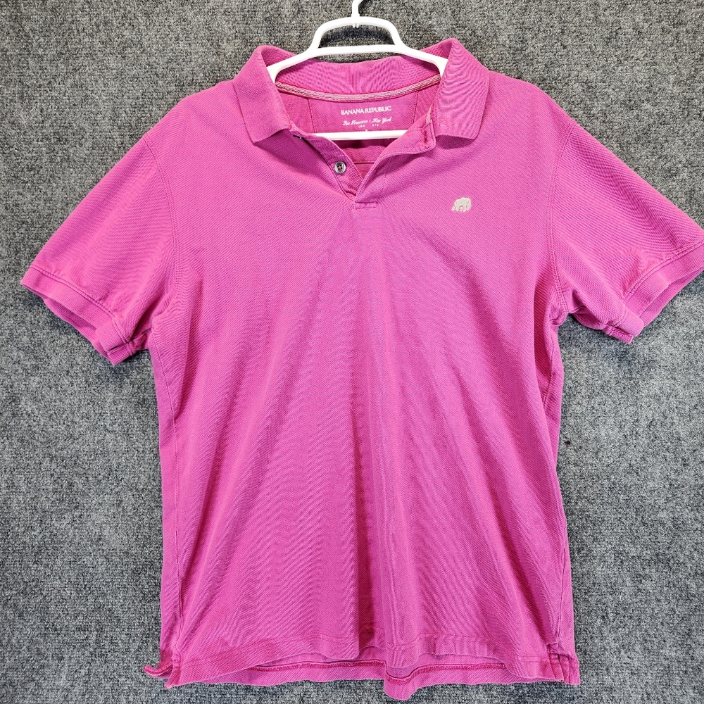Banana Republic Polo Shirt Mens Large Pink Outdoors Cotton Casual Preppy Logo